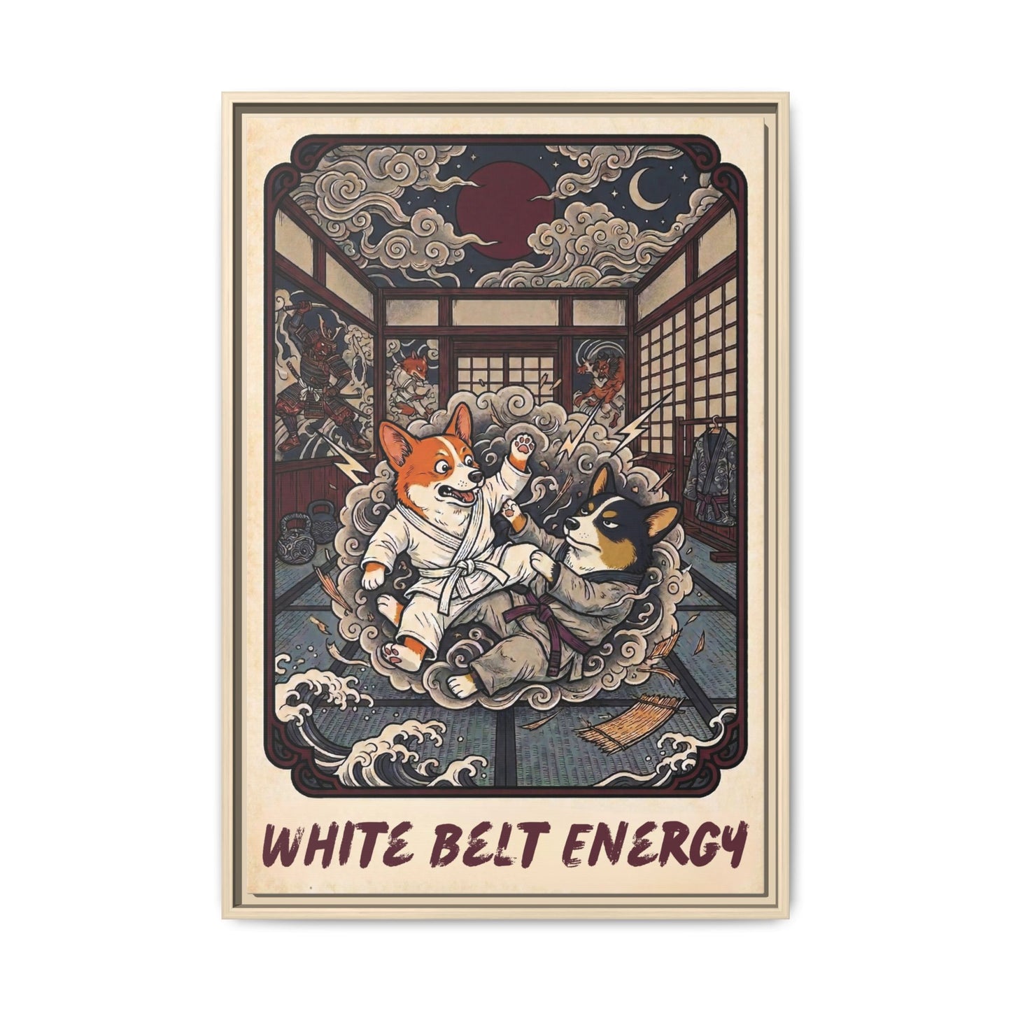 Brazilian Jiu Jitsu White Belt Energy Corgi Canvas Wall Art