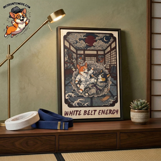 Brazilian Jiu Jitsu White Belt Energy Corgi Canvas Wall Art