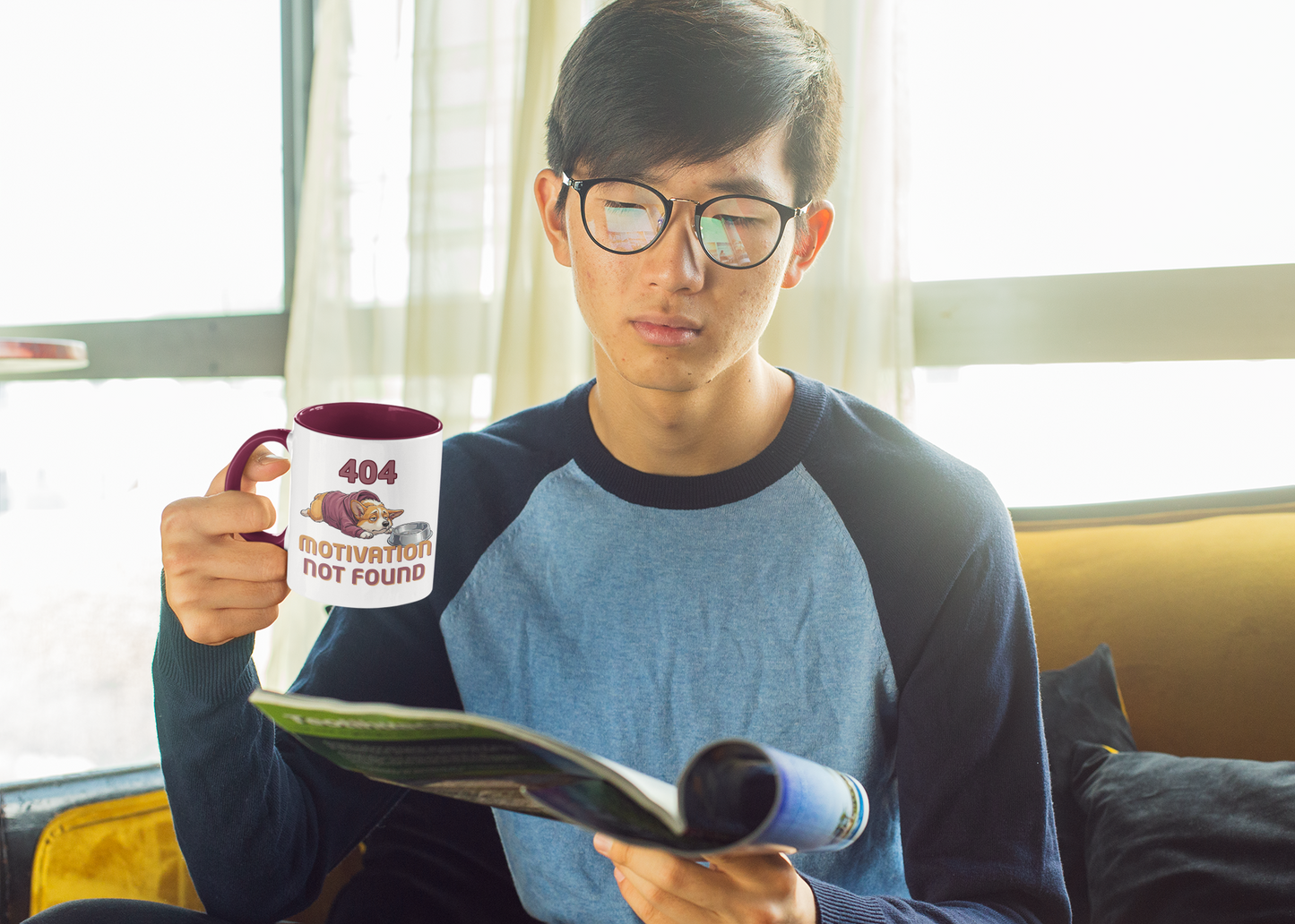 404 Motivation Not Found Funny Tech Corgi Mug