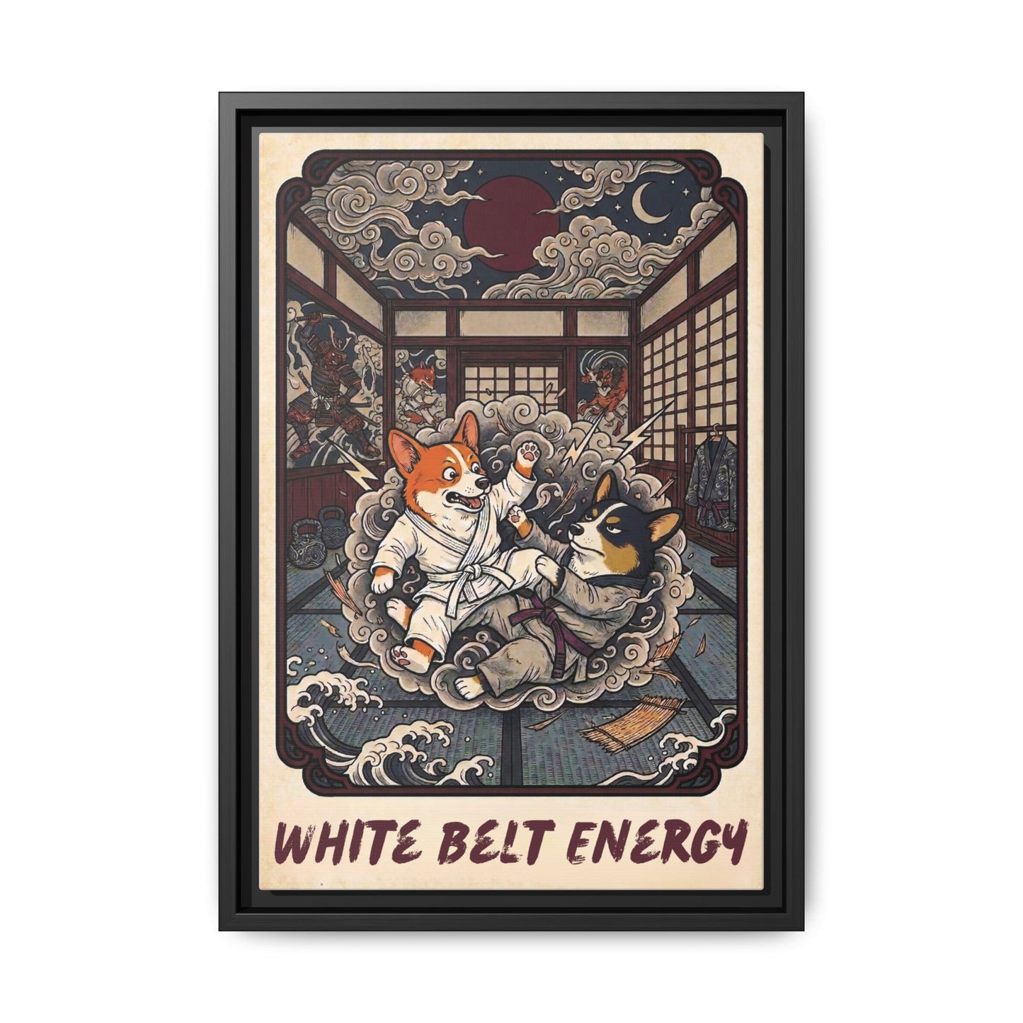 Brazilian Jiu Jitsu White Belt Energy Corgi Canvas Wall Art