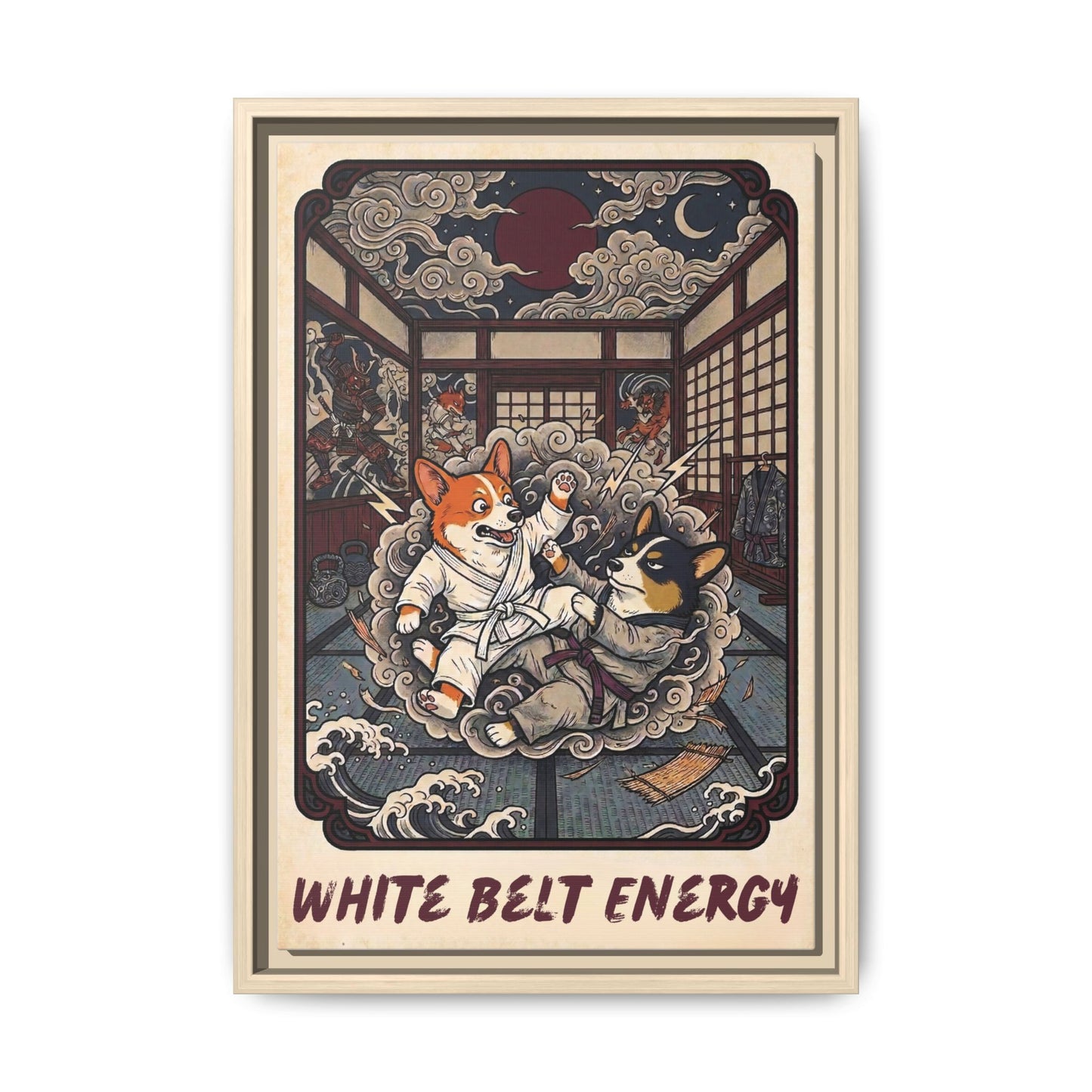 Brazilian Jiu Jitsu White Belt Energy Corgi Canvas Wall Art