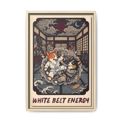 Brazilian Jiu Jitsu White Belt Energy Corgi Canvas Wall Art