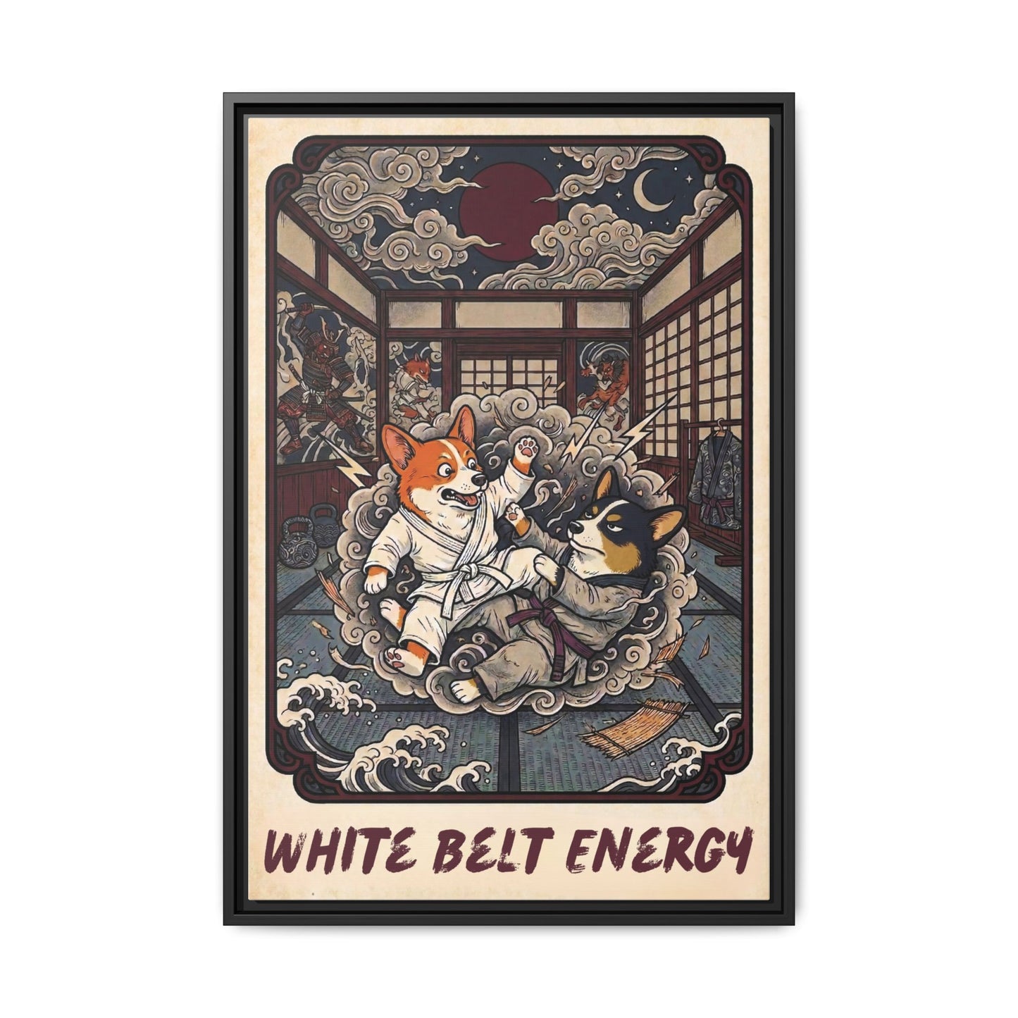 Brazilian Jiu Jitsu White Belt Energy Corgi Canvas Wall Art