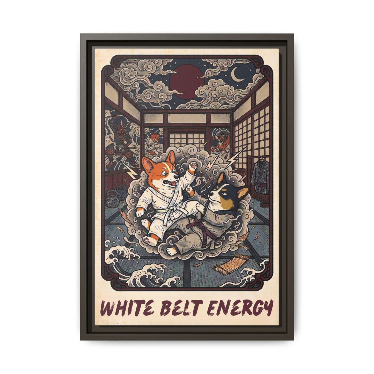 Brazilian Jiu Jitsu White Belt Energy Corgi Canvas Wall Art