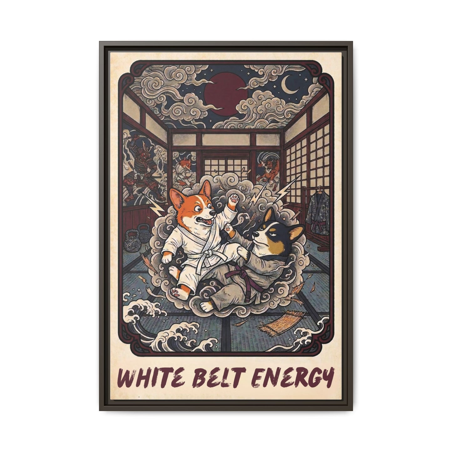 Brazilian Jiu Jitsu White Belt Energy Corgi Canvas Wall Art