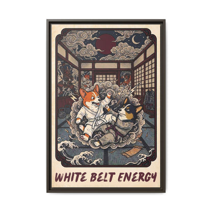 Brazilian Jiu Jitsu White Belt Energy Corgi Canvas Wall Art