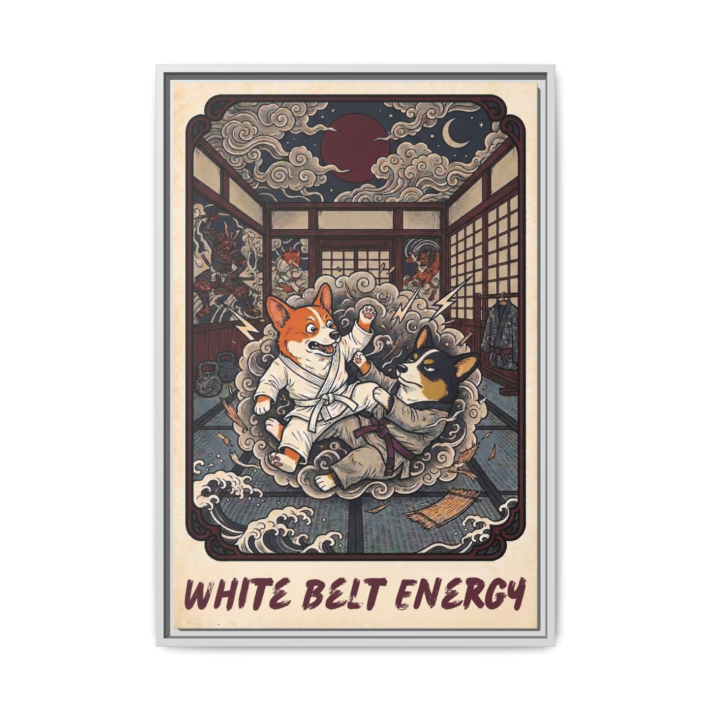 Brazilian Jiu Jitsu White Belt Energy Corgi Canvas Wall Art