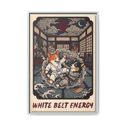 Brazilian Jiu Jitsu White Belt Energy Corgi Canvas Wall Art