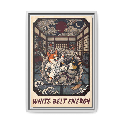 Brazilian Jiu Jitsu White Belt Energy Corgi Canvas Wall Art